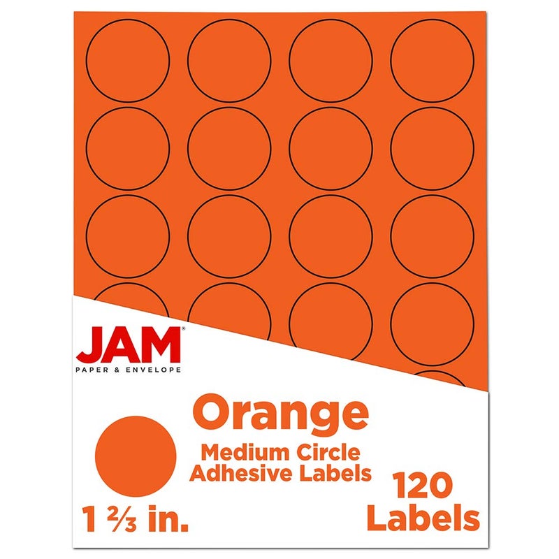JAM PAPER Circle Label Sticker Seals - 1 2/3 Inch Diameter - Orange - 120 Round Labels/Pack - Image 1
